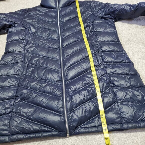 CALVIN KLEIN Chevron Quilted Packable Down Puffer Coat Jacket Navy Women's 2X - Picture 13 of 14